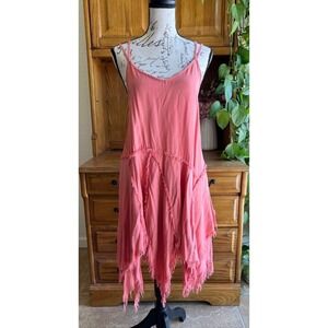 Free People Intimately Tattered Up Shredded Coral Pink Frayed Hem Slip Dress XS